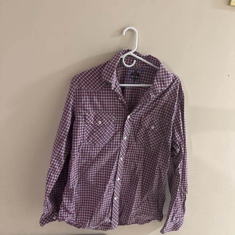 Express Red & White Plaid Button-Down Shirt, Long Sleeve